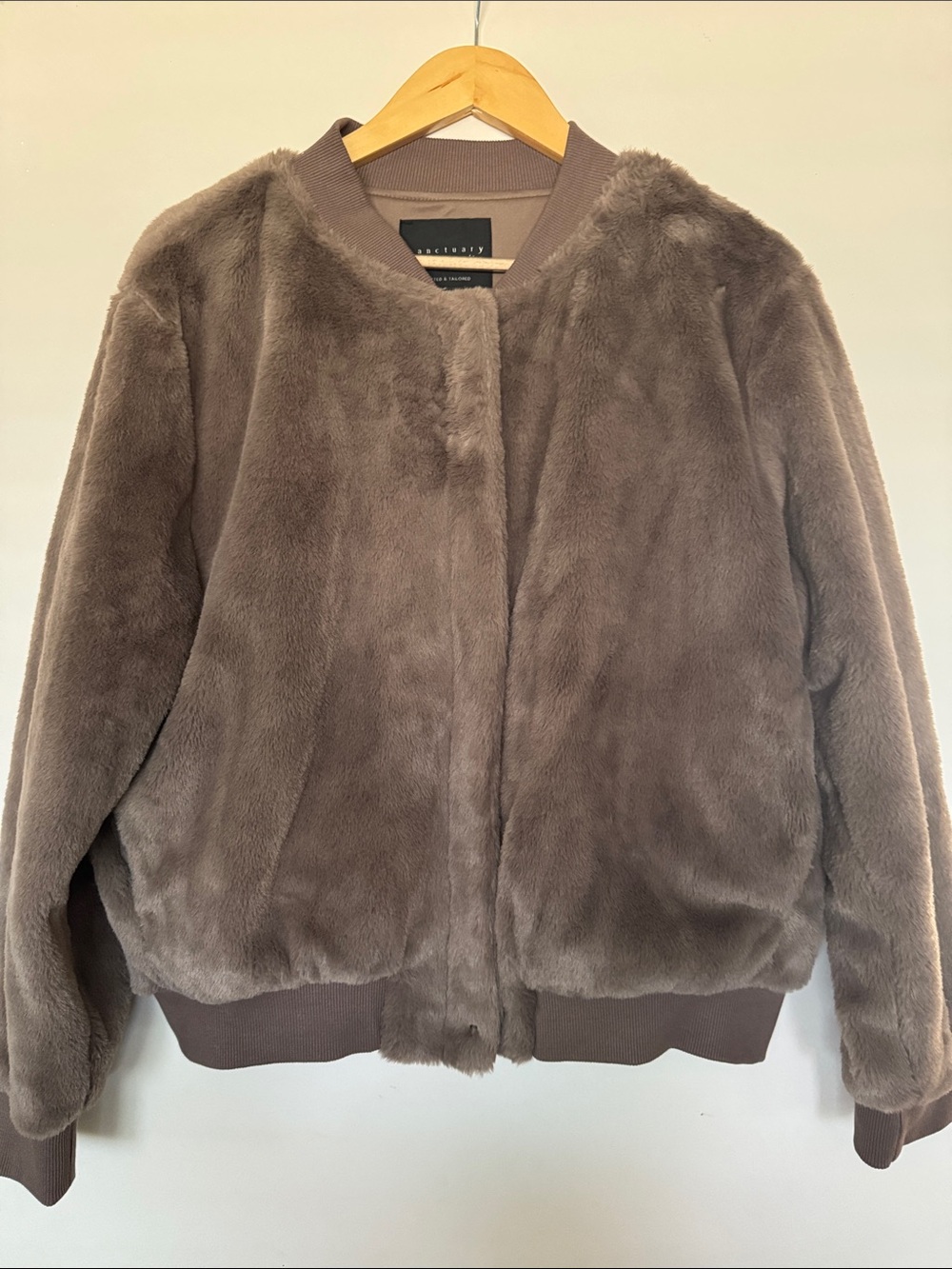Sanctuary Taupe Faux Fur Bomber Jacket
